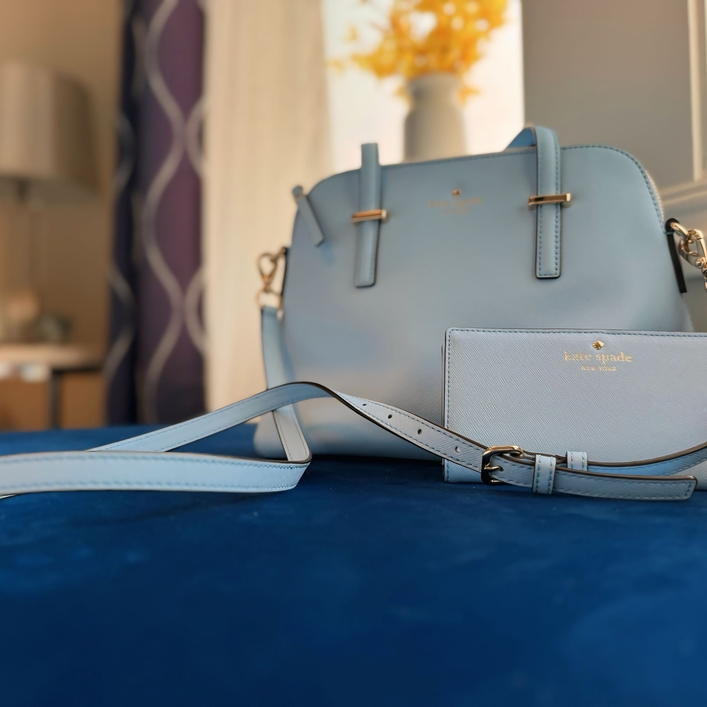 Kate Spade Blue Satchel with Silver Hardware